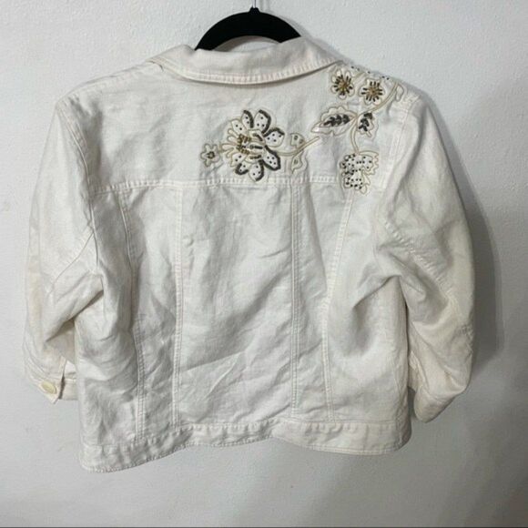 Coldwater creek jacket womens ivory embroidered floral jacket size 10 - Picture 9 of 11
